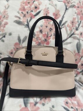 kate spade Two-Tone Black & Cream Dome Satchel with Gold Hardware